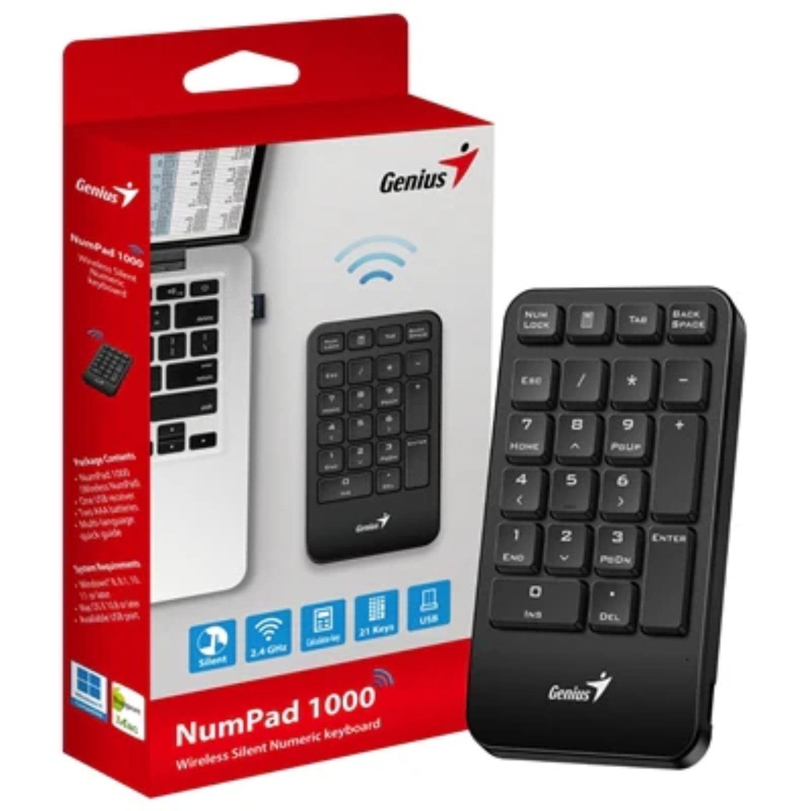 TECLADO WIRELESS NUMERICO NUMPAD 1000,BLK,2.4GHZ GENIUS 

31320003400